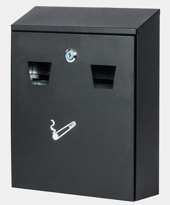 Cendrier mural Ceruzo noir – Grand format – Avec serrure – Cendrier d'extérieur – 32 x 26 x 8,5 cm