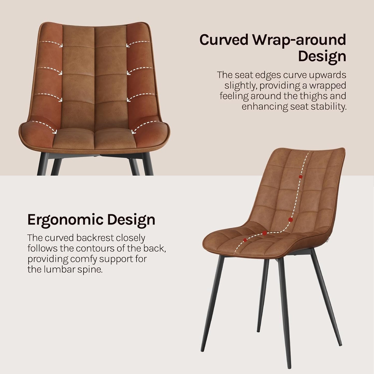 Chaise de salle à manger WOLTU - 46 x 40,5 x 85,5 cm - Simili cuir - Ergonomique - Métal - Marron clair