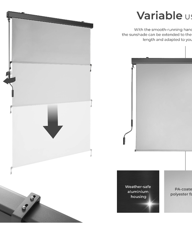 tectake Auvent vertical Eloise – Extensible – 120 x 250 cm – Gris clair