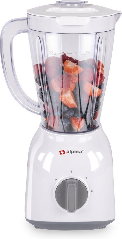 alpina Blender - 1,5 Litre - 400 Watt - Fonction Turbo - Bol en plastique - Blanc