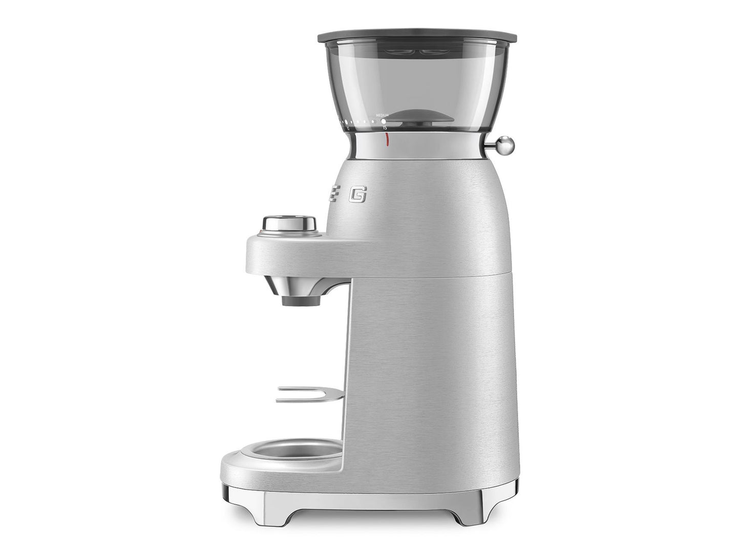 Moulin à café Smeg en aluminium CGF02SSEU – Meule conique avec 50 niveaux de mouture – Argent / Acier inoxydable