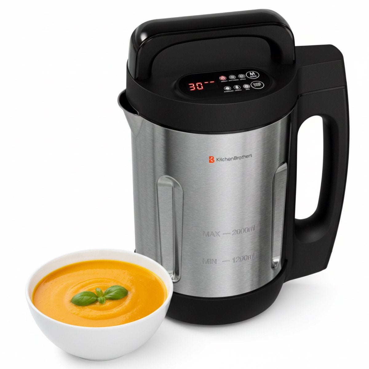 Machine à soupe KitchenBrothers- 2L - 5 programmes - affichage de la minuterie - mixeur - acier inoxydable/noir