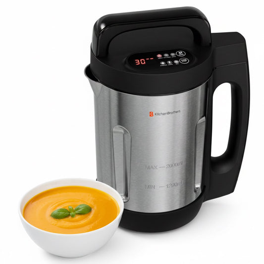 Machine à soupe KitchenBrothers- 2L - 5 programmes - affichage de la minuterie - mixeur - acier inoxydable/noir