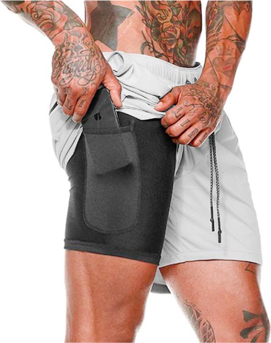 MW® - Pantalon de sport pour homme - Pantalon de fitness - Vêtements de sport - Short 2 en 1 - Pantalon de course à pied (Gris - S)