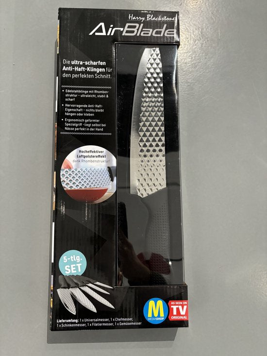 Set de couteaux Harry Blackstone Airblade - Couteaux de cuisine tranchants et résistants - Couteaux de chef avec revêtement antiadhésif - Set de 5 couteaux pour toutes les occasions