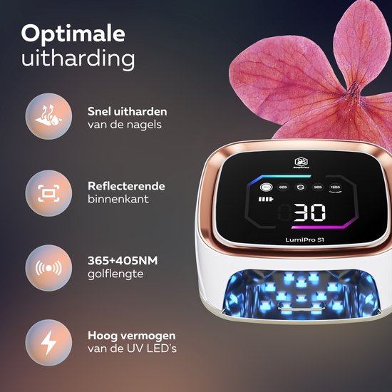 Beeperfect® Lampe UV Gel Nails - Lampe à ongles - Lampe à ongles UV Led - Séchoir à ongles - Sans fil - Intérieur réfléchissant - Or rose