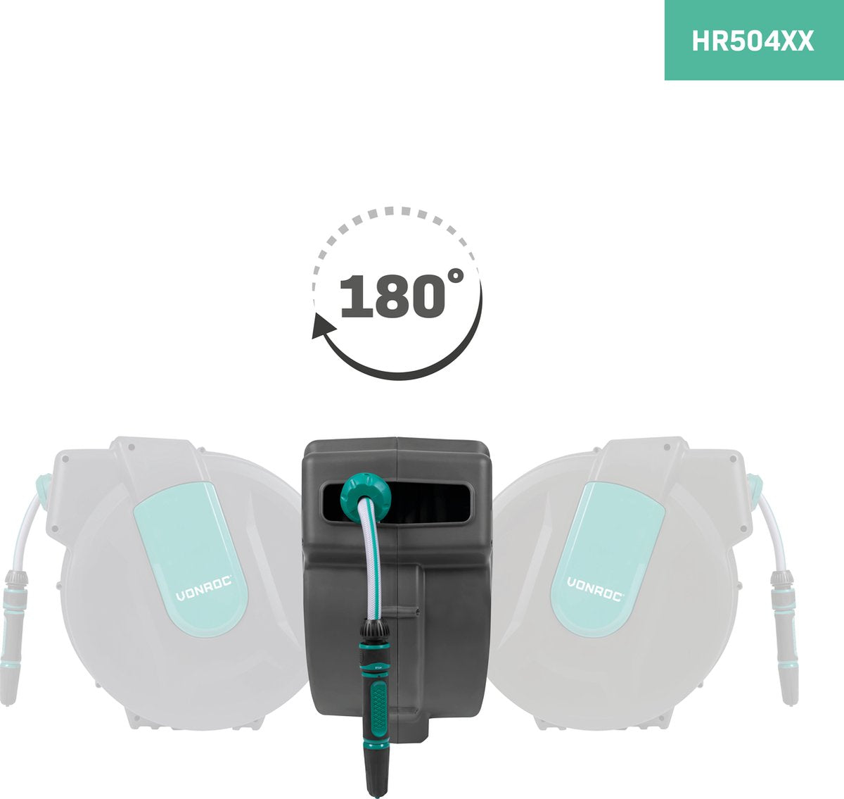 VONROC Wall Hose Box - Comprend un tuyau d'arrosage de 35 m, un tuyau de raccordement, une buse, des raccords et un robinet - Système d'enroulement automatique