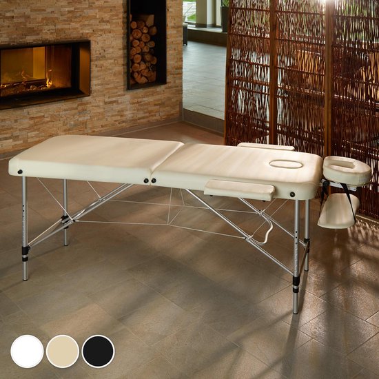 tectake® - table de massage en aluminium 2 zones, table de massage 4cm matelas, table de massage pliante, table de massage en aluminium réglable en hauteur, table de massage portable avec accessoires, appui-tête en aluminium, accoudoir et sac de transport