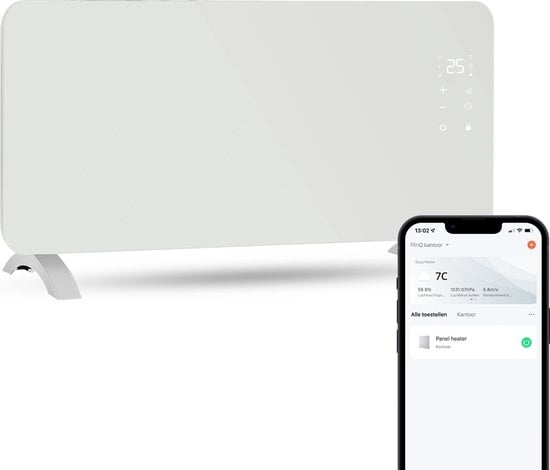 FlinQ Smart Panel Heater with WiFi - Chauffage électrique - Panneau chauffant - Chauffage électrique - Convecteur - Chauffage portable - 2000W - Blanc