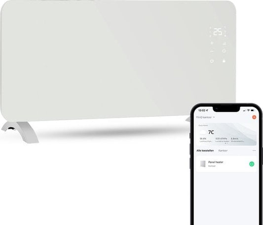 FlinQ Smart Panel Heater with WiFi - Chauffage électrique - Panneau chauffant - Chauffage électrique - Convecteur - Chauffage portable - 2000W - Blanc