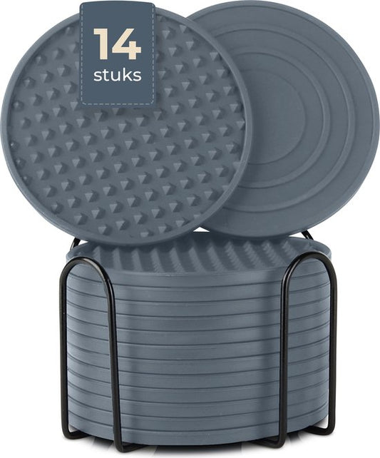 Castagnola Sous-verres en silicone - Sous-verres pour verres - Sous-verres design avec support - Sous-verres - Antidérapants - Lot de 14 - Gris