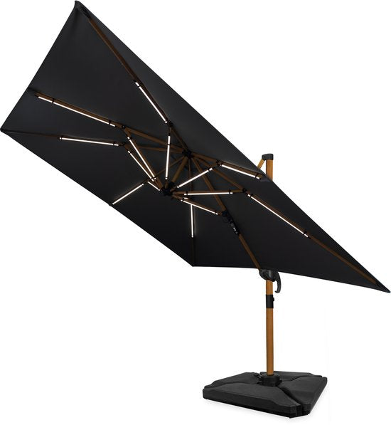 Éclairage LED pour parasol VONROC - 15 bandes lumineuses - blanc chaud - pour les parasols suspendus VONROC Bardolino et Pisogne ou les parasols à baleines à partir de 69 cm - batterie rechargeable de 2 600 mAh – (parasol non inclus)