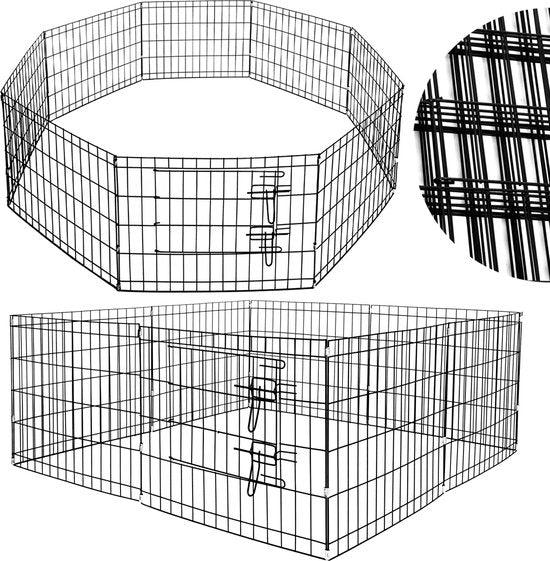 Springos Puppy Run - pliable - 8 panneaux - 160 x 60 CM - noir - Ø160 CM