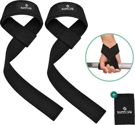 Supplife Lifting Straps - Sangles d'haltérophilie - Salle de sport - Poignées / Crochets de levage - Fitness, Powerlifting, Crossfit et musculation - Entraînement - Sangles pour soulevé de terre - Noir