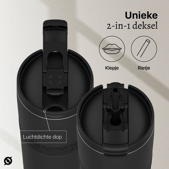 ONYX Bouteille à boire avec paille 700ML - Bouteille d'eau pour enfants et adultes - Tasse thermos en acier inoxydable Mug de voyage - Buveur motivé - Tasse à boire pour l'école - Noir