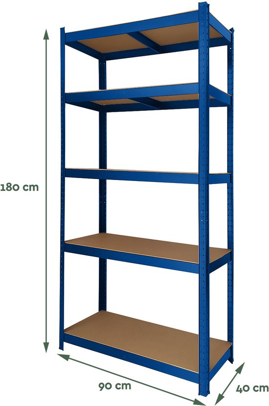 BRASQ Étagère métallique bleue - Étagère de rangement - Armoire murale - Armoire de rangement - 180 x 90 x 40 cm - 5 niveaux - armoire - 175 kg/étagère - 875 kg max.