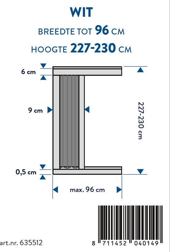 Porte plissée Bruynzeel s900 L 96x227-230 blanc