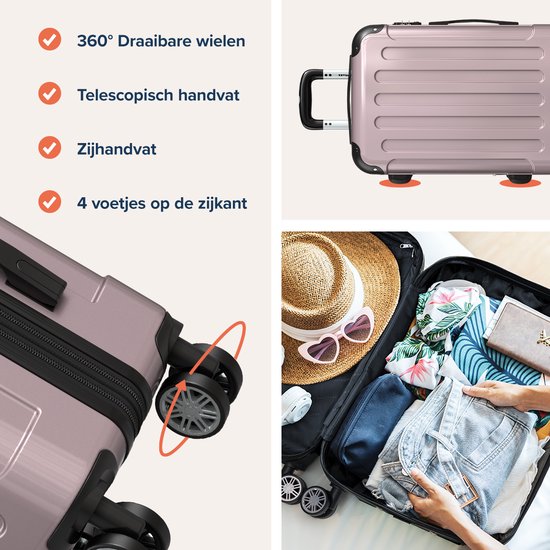 TRVLMORE Valise à main - 45L - Serrure TSA - Léger - Extensible - Trolley - 54x36x22cm - Rose Gold