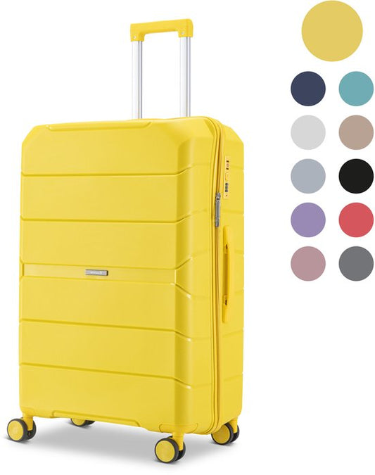 SKYCASES Urban Adventurer - Grande valise de voyage - Verrouillage par numéro - 49x30x75cm - 110L - Valise de voyage avec verrouillage de valise - Roues pivotantes - Jaune