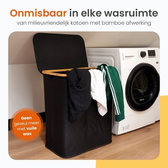 Goliving Trieur de linge 3 boîtes - 150L - Panier à linge pliable avec couvercle - 3 sacs amovibles avec étiquettes de couleur - 57 x 37 x 66 cm - Noir