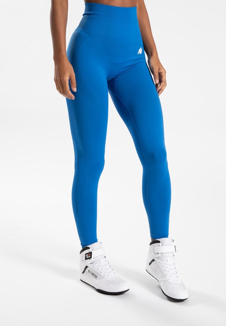 Gorilla Wear Olivia Seamless Leggings - S/M - Bleu - Taille haute et résistance au squat