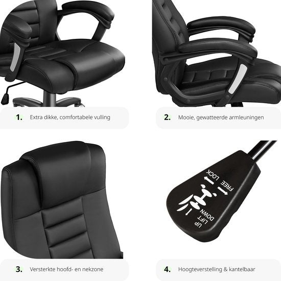 tectake® - Fauteuil de direction design et luxueux - Noir