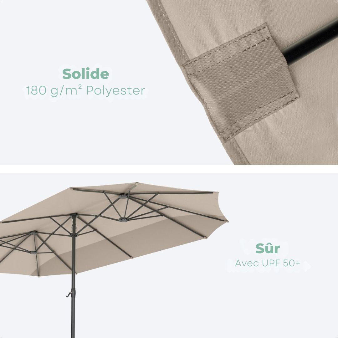 Parasol double LifeGoods- 270x460cm - jusqu'à 15 personnes - imperméable - avec housse - Taupe