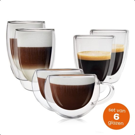 Verres à café Goliving à double paroi - tasses à café - Tasses - Verres - Verres à thé - Latte macchiato - Cappuccino - Lot de 6