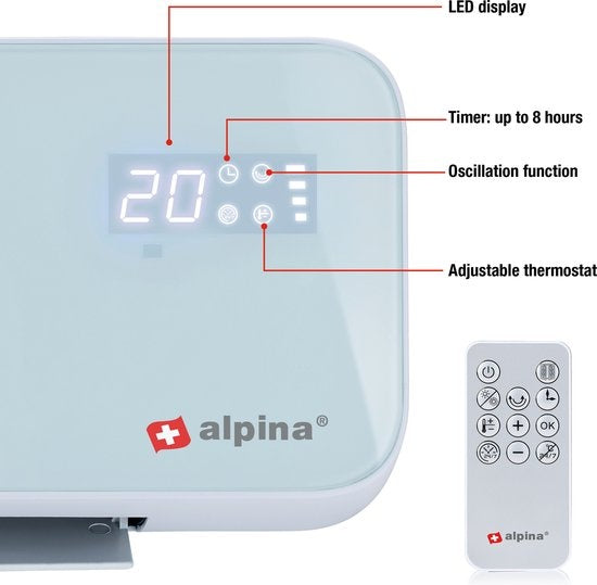 Chauffage et Ventilateur Électrique - Alpina - 2000W – Fixation Murale – Avec Télécommande – Blanc