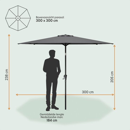 LifeGoods Parasol - Jardin - Ø300 cm - 30° inclinable - Imperméable - UPF50+ - Gris foncé