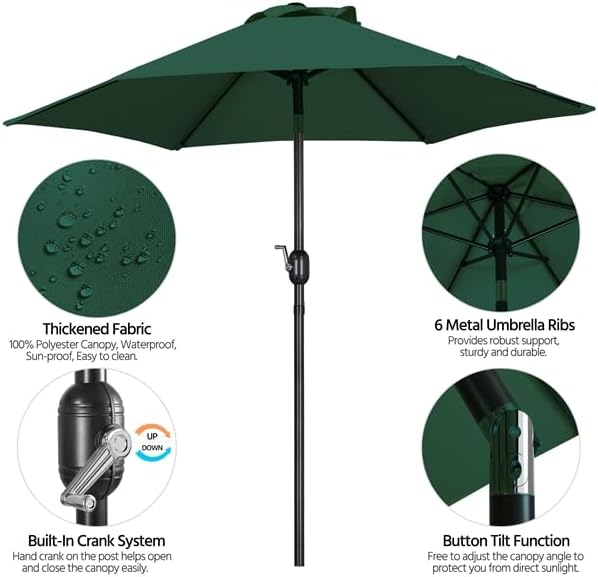 Parasol de jardin Yaheetech 222,5 cm - Inclinable - Avec manivelle - Polyester - Imperméable
