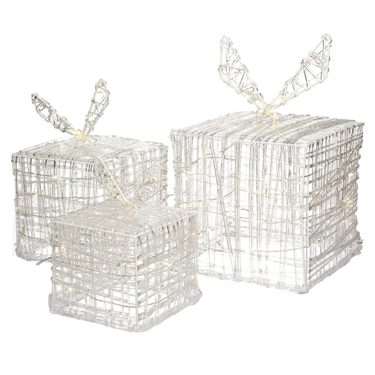 Lot de 3 boîtes cadeaux lumineuses de Noël, 90 LED, Décoration De Noël, Blanc Chaud