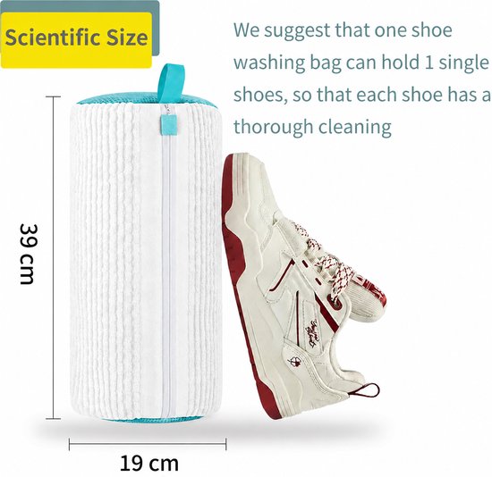 Lot de 2 sacs de lavage pour chaussures BOTC - Sacs de lavage réutilisables pour chaussures – Nettoyage en profondeur à 360° grâce à la microfibre - Sacs de lavage protecteurs pour chaussures, compatibles avec le lave-linge et le sèche-linge - Blanc et bl