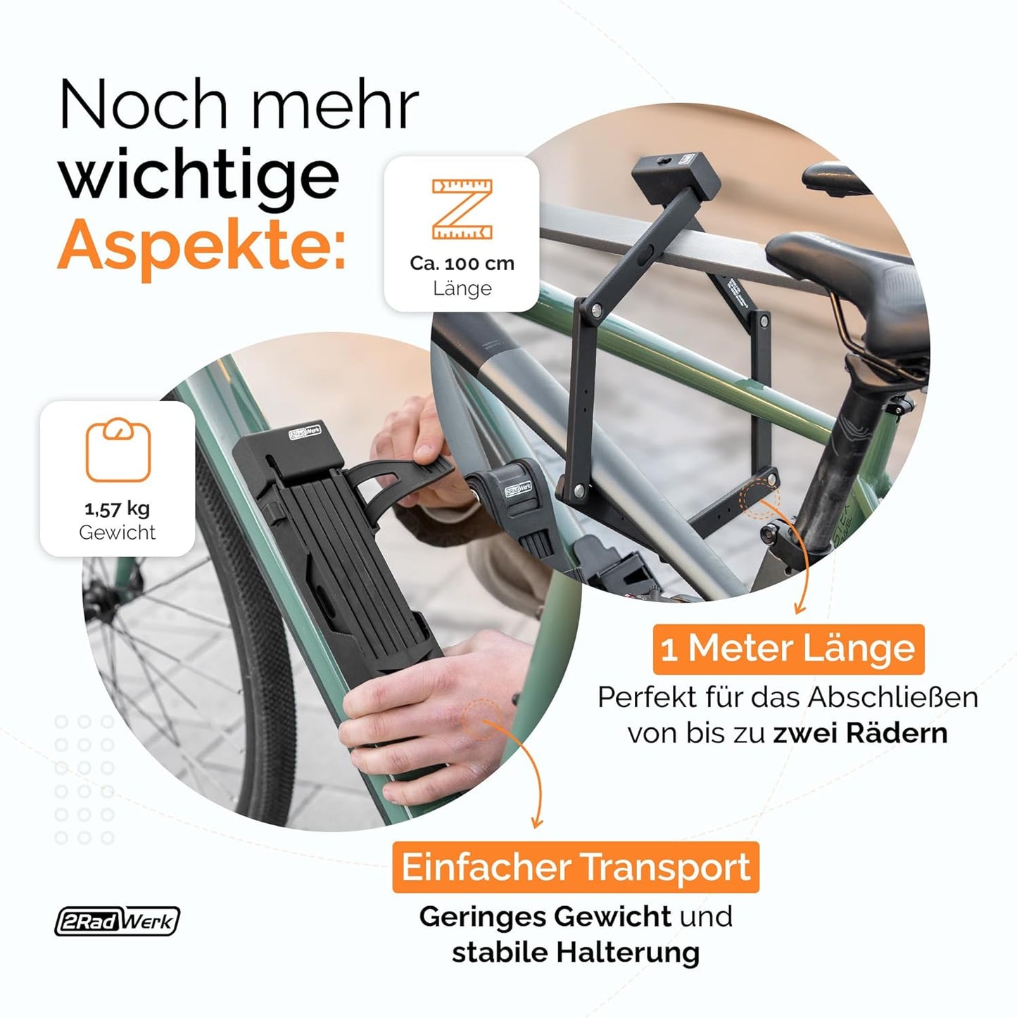 Antivol pliable 2Radwerk Secure Fold certifié ART - Haute sécurité pour vélos électriques et vélos classiques - 100 cm - Noir