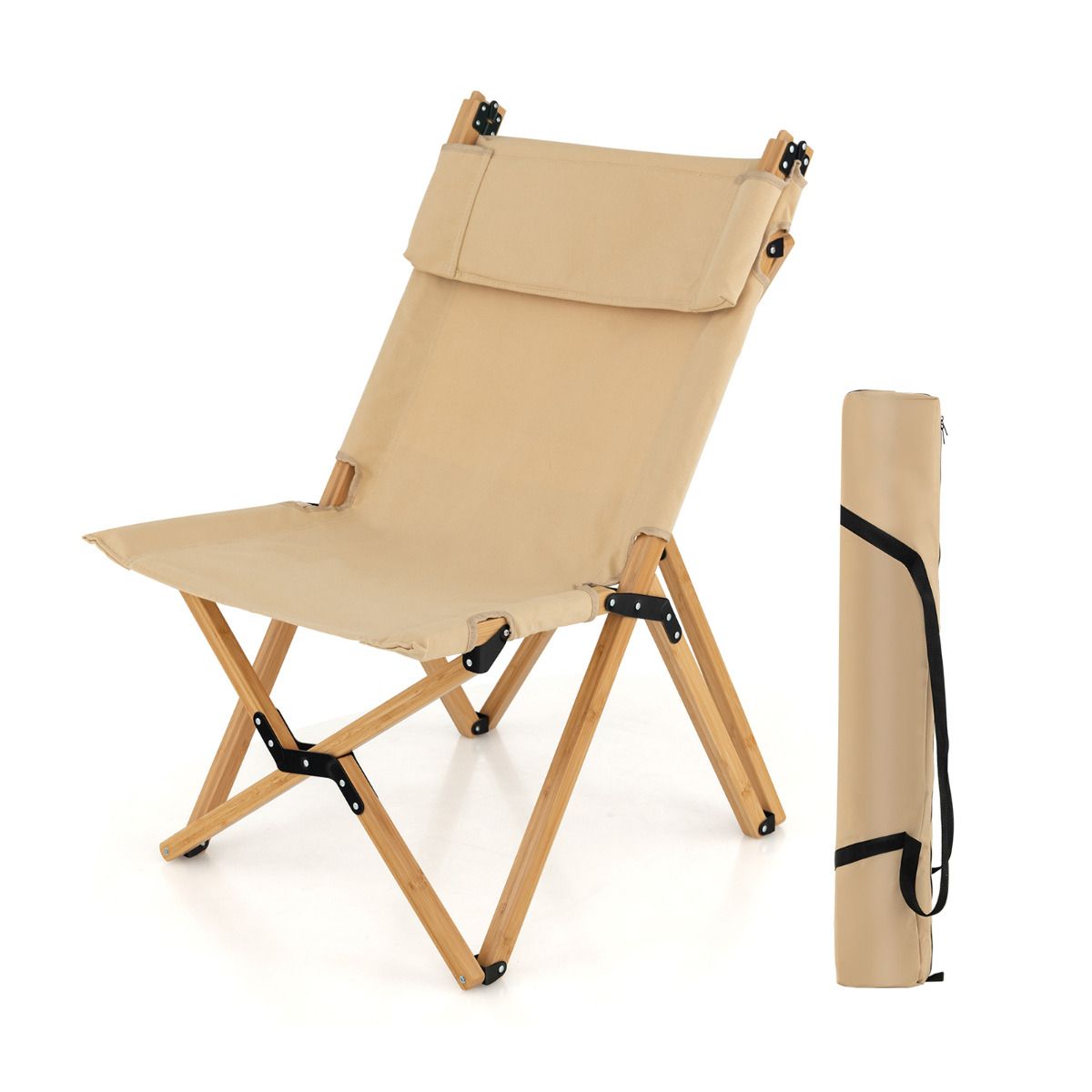 Chaise de camping pliable Coast - Bambou - Dossier réglable - Sac de transport inclus - Naturel
