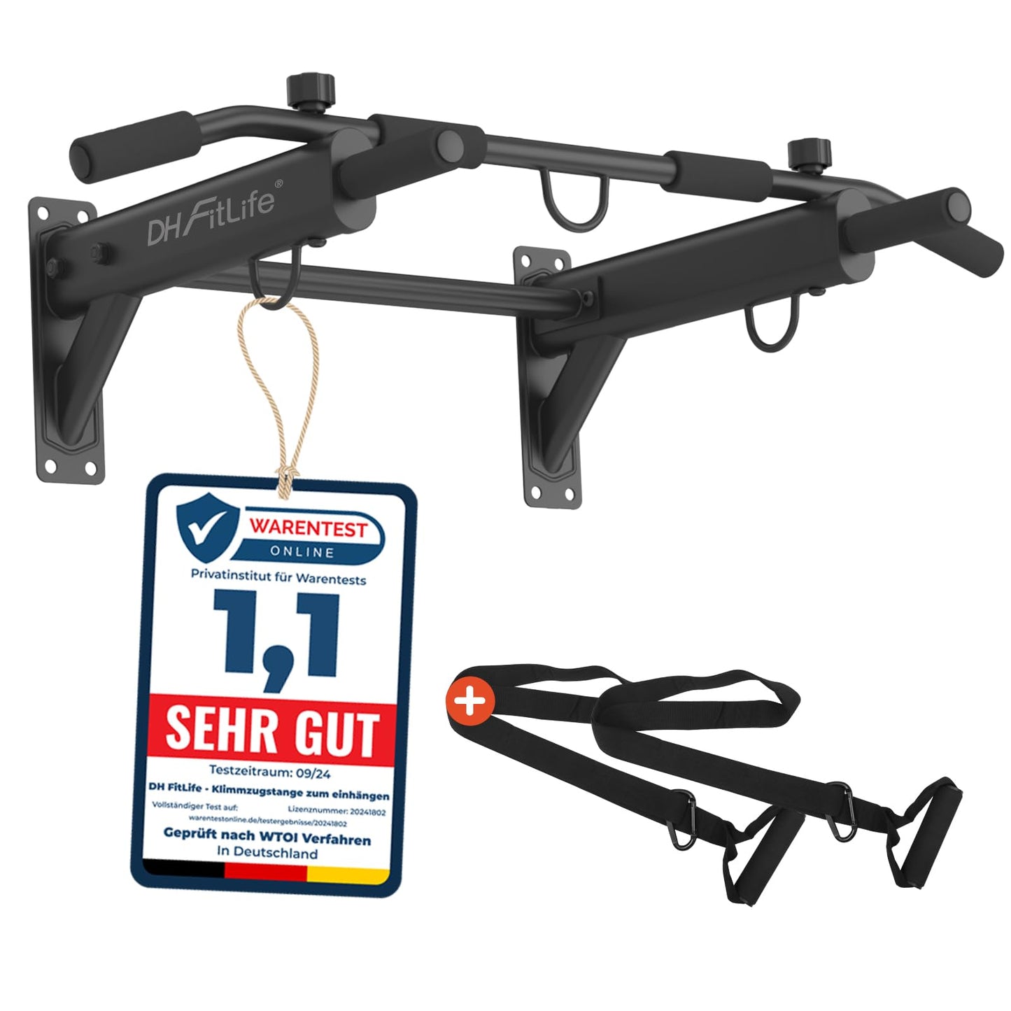 Barre de traction DH FitLife - 4 en 1 - Fixation murale - 200 kg - 100 x 26 cm - Noir