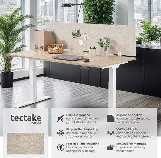 tectake® Séparateur d'écran de bureau Noisy - Avec noyau en PET insonorisant - Livré avec 2 clips de fixation - Dimensions (Lxl) 130 x 40 cm - Beige