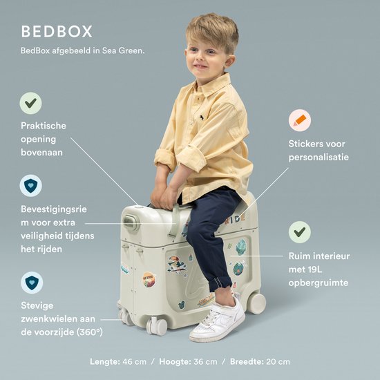 Stokke® JetKids™ Kit de voyage BedBox 46 cm, lot de 2 pièces - Valise à roulettes 4 roues (moonglow white)