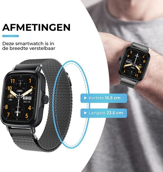 AyeWay Smartwatch - Stalen Band - Waterdicht & Touchscreen - 70 Sportmodes - Met App - Smartwatch Heren & Dames - Zwart