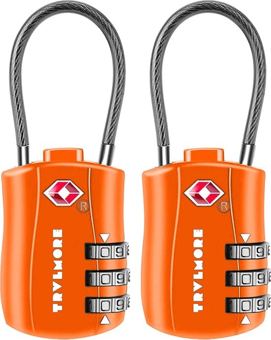 TRVLMORE Serrure de valise - Serrure de voyage TSA - Cadenas - 3 chiffres - 2 pièces - Serrure à chiffres - Orange