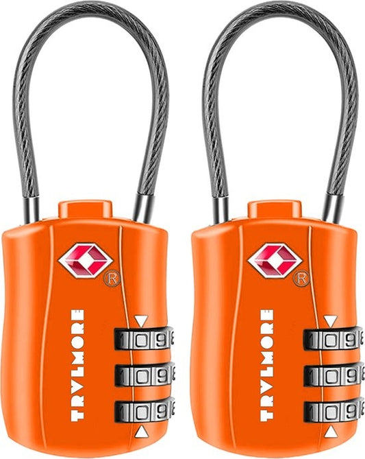 TRVLMORE Serrure de valise - Serrure de voyage TSA - Cadenas - 3 chiffres - 2 pièces - Serrure à chiffres - Orange