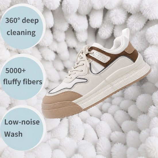 Lot de 2 sacs de lavage pour chaussures BOTC - Sacs de lavage réutilisables pour chaussures – Nettoyage en profondeur à 360° grâce à la microfibre - Sacs de lavage protecteurs pour chaussures, compatibles avec le lave-linge et le sèche-linge - Blanc et bl