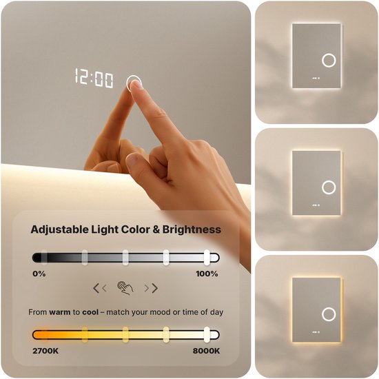 Mirlux Miroir de salle de bain avec éclairage LED et chauffage - Miroir mural rectangulaire - Miroir de douche anti-condensation - 120x60CM