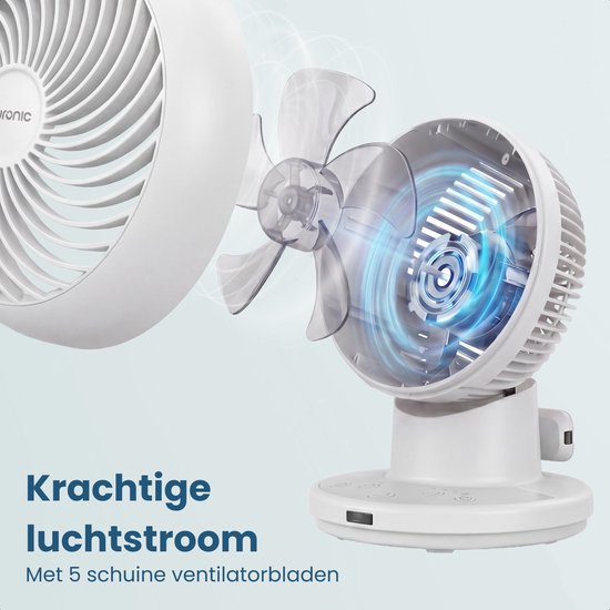 Ventilateur de table Auronic - Mini-ventilateur - Avec télécommande et minuterie - Oscillation automatique à 85° - Portée de 9 mètres - Blanc