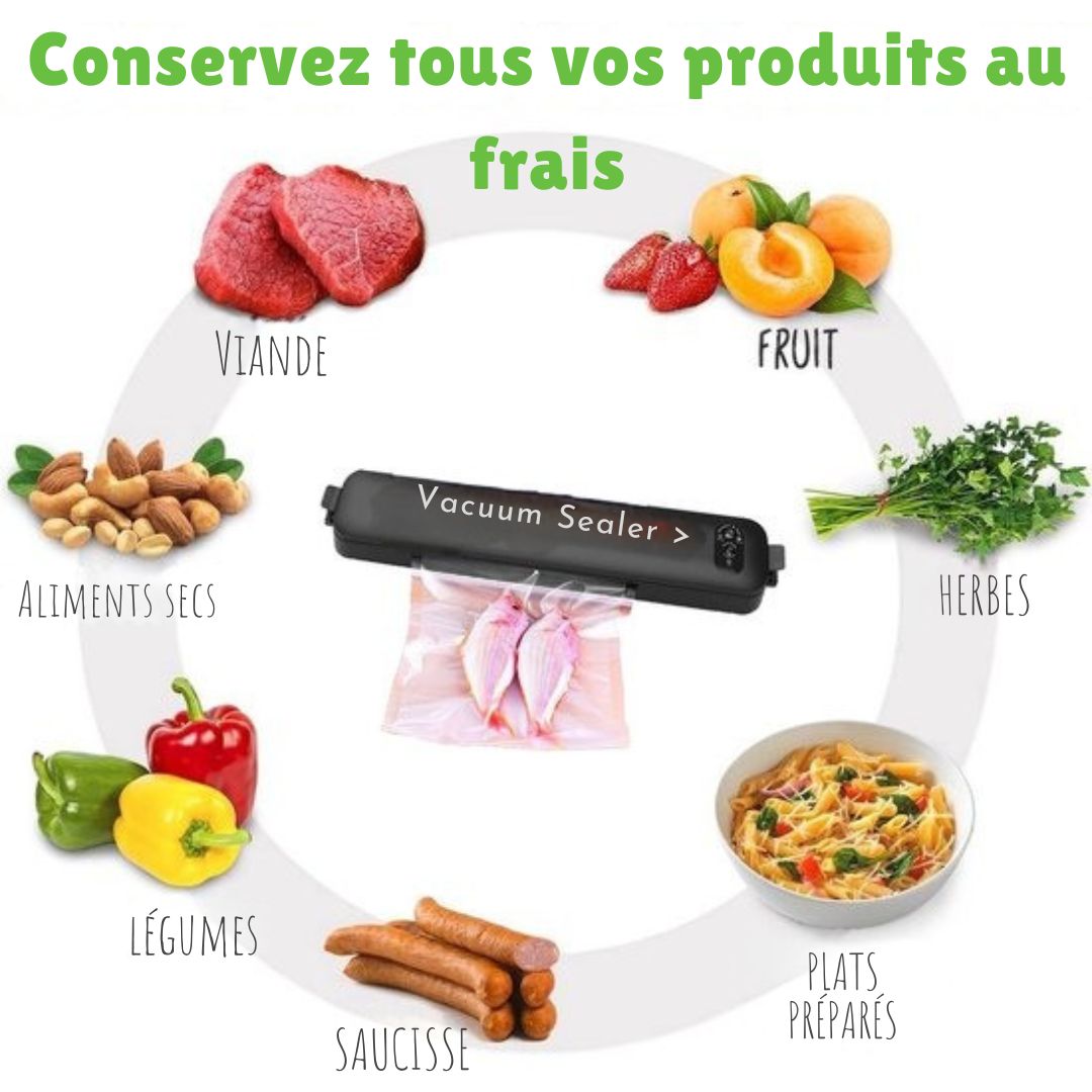 Machine à emballer sous vide BestHome - Avec 15 sacs sous vide - Pour tous types d'aliments - noir
