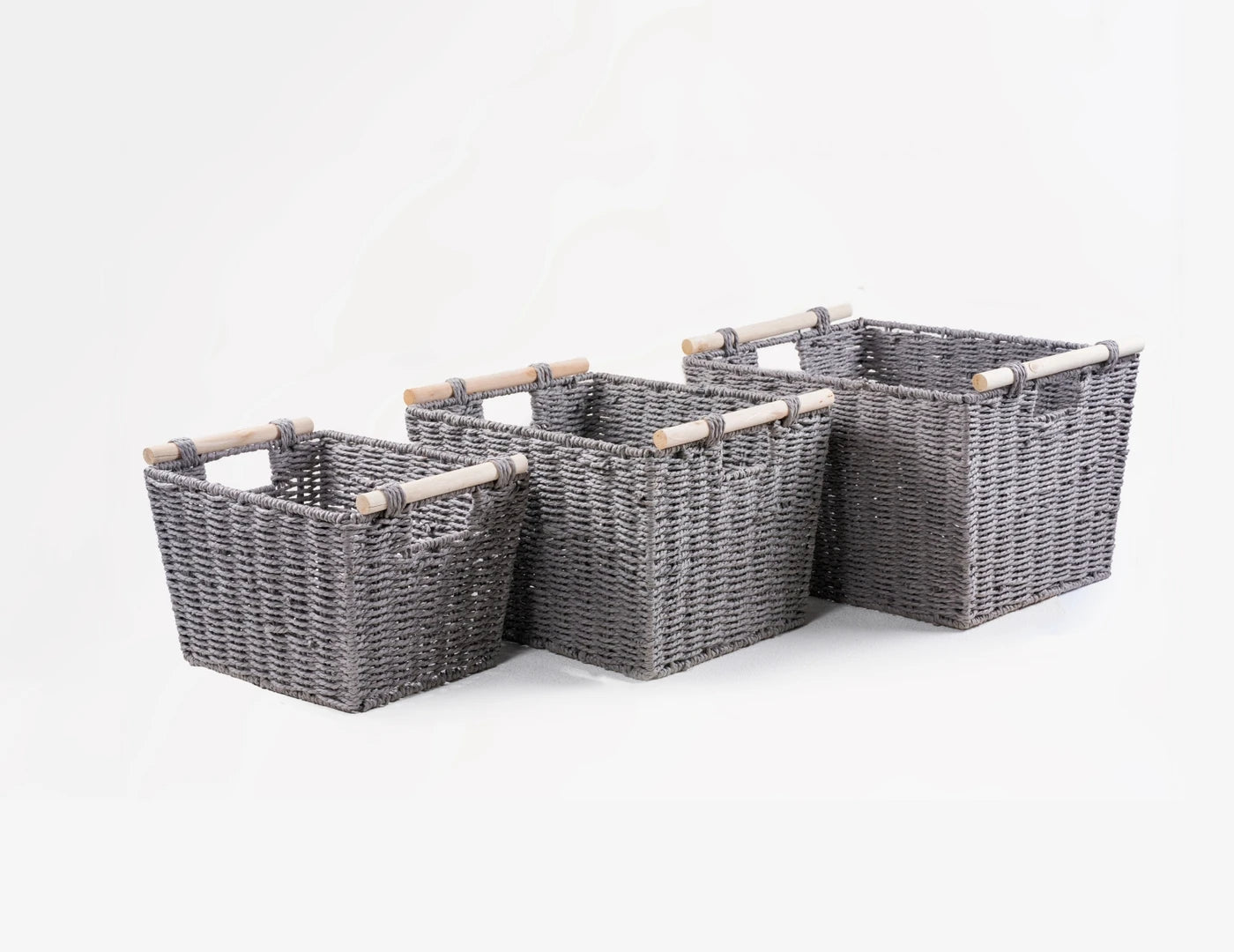 KEVAHOME : Paniers de rangement tissés à la main avec poignées en bois - Lot de 3 - Naturels et décoratifs