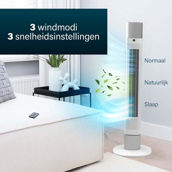 Ventilateur colonne intelligent – Sans pales – Avec application et télécommande – Minuterie – Économe en énergie – Princess 358275 – Blanc