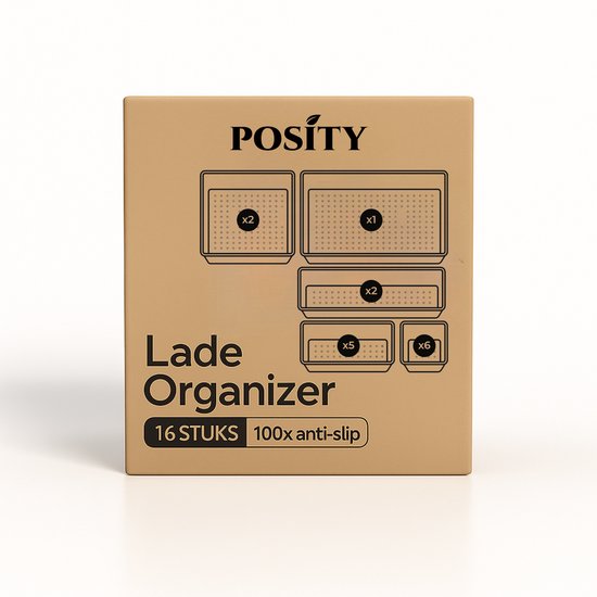 Posity Organisateur de tiroirs - 16 pièces - plateaux d'organisation - plateaux de tiroirs - plateaux de stockage - organisateur de maquillage - pour la cuisine, la salle de bain et le bureau - plastique - noir transparent