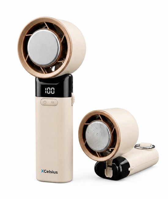 Ventilateur portable XCelsius® - Mini-ventilateur pliable - Rechargeable via USB-C - Réglage continu de 0 % à 100 % - Avec plaque de refroidissement instantanée - Beige/Crème