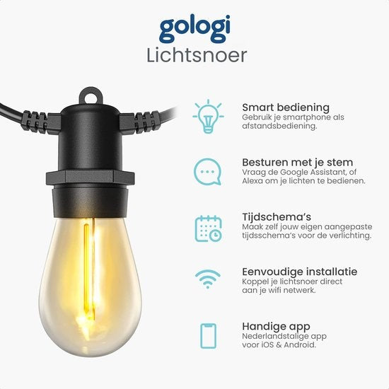 Gologi guirlande lumineuse extérieure et intérieure - Guirlande lumineuse 10M - Eclairage de jardin LED - Eclairage d'ambiance chaud 2700K - Etanche - Eclairage intelligent avec App - Connectable jusqu'à 25M